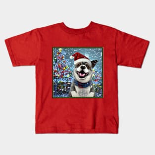 Happy anime christmas dog with tree Kids T-Shirt